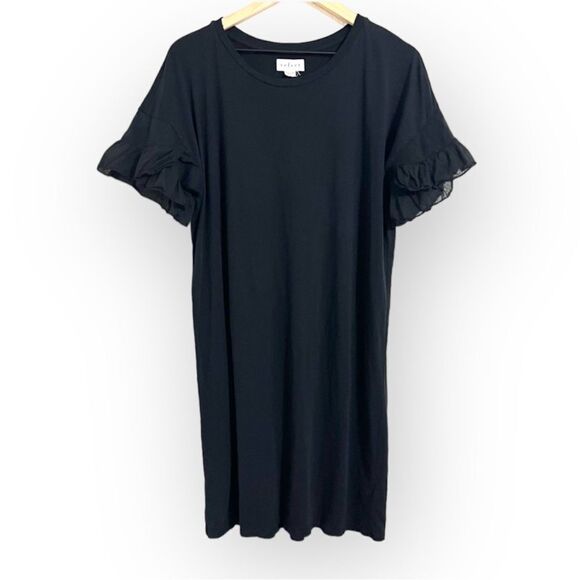 Velvet by Graham & Spencer's Sibel Cotton Contrast Ruffle Dress Black Size M - Picture 3 of 12